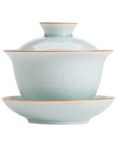SUSHI CERAMICS Ru Kiln Eggshell Blue Three-Tiered Lid Bowl with Crackle Glaze and Cultivable Golden Veins - Initial Blooming Kung Fu Tea Set Brewing Bowl