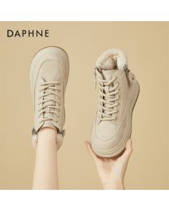 DAPHNE Thick-Soled Fleece-Lined Snow Boots for Women, Fashionable Versatile Casual Martin Boots, High-Top Shoes, Beige, Size 38