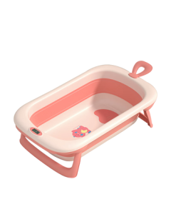 YEEHOO Baby Bathtub with Temperature Display, Foldable Bath Tub for Infants, Large Pink Bathtub Set for Home Use, Suitable for Sitting and Lying