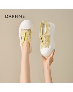 DAPHNE Daphne Women's Thick-Soled Canvas Shoes Breathable Mesh Sneakers Yellow Size 38