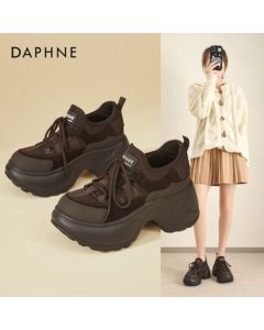 DAPHNE Fashion Platform Chunky Sneakers for Women, Versatile Lightweight Low-Top Casual Shoes with Height-Increasing Design, Cotton Shoes, Brown, Size 37
