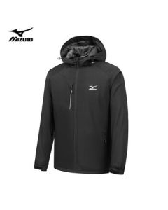 Mizuno (MIZUNO) Men's Outdoor Cotton Jacket, Long Sleeve Hooded Comfortable Windproof Warm Coat, Black XL