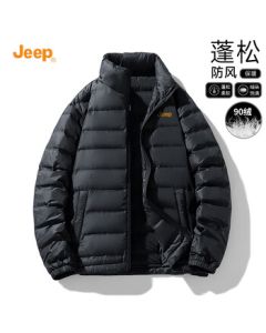JEEP Lightweight Down Jacket Winter New Style White Duck Down Warm Cold-Resistant Solid Color Versatile Stand Collar Men's Coat