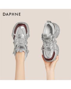 Daphne Dad Shoes for Women, Mesh Breathable New Thick-Sole Casual Sneakers for Spring and Autumn 4024404305, Silver-Red, Size 39