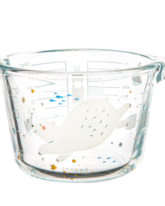 Shuke Little Polar Bear Food-Grade Glass Measuring Cup with Microwave-Safe Milk Heating, Baking, Egg Beating, and High-Temperature Resistant Kitchen Bowl with Measurement Marks