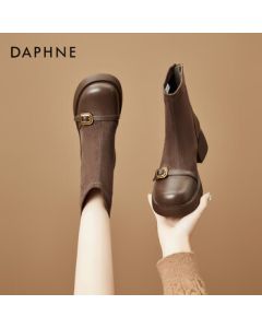 Daphne Women's Ankle Boots 2025 New Autumn Winter French Heel Slim Boots Stylish Versatile Martin Boots Khaki 40
