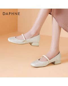 Daphne Women's Single Shoe New Chinese Style Pearl One-Strap Square-Toe Jacquard Mary Jane Shoes 4024101443 Beige 38