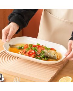 Youlaifu Ceramic Fish Plate White Porcelain Dish 12-inch Pure White Western Dinner Plate Dumpling Plate for Home or Commercial Use