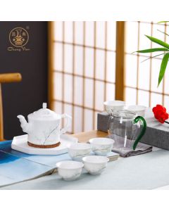 Chagnan Ceramic Ascending Tea Set - White Porcelain Kung Fu Tea Pot and Cups for Home Use