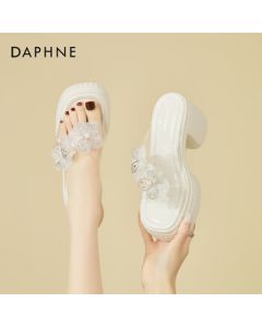DAPHNE Open-Toe Platform Sandals for Women, Fashion High-Heel Slippers for Short Girls, Beach Shoes to Pair with Dresses, Beige, Size 36
