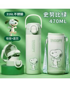 SNOOPY Kids Insulated Water Bottle 316L Stainless Steel with Straw for Boys and Girls, School Drinking Cup, Portable Sippy Cup with Direct Drinking Lid