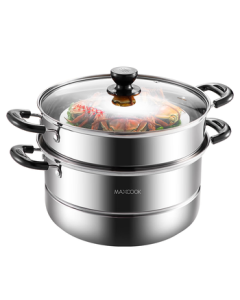 Maxcook 2-Tier Steamer Pot 28cm Stainless Steel Steamer Pot for Steaming and Boiling, Compatible with Induction Cookers, Gas Stoves, and Gas Ranges