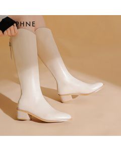 Daphne Women's High Boots 2022 V-Cut Western Cowgirl Boots High Tube Stewardess Boots Beige 40