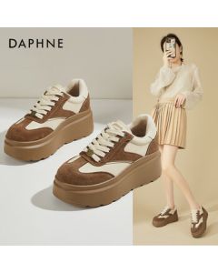 Daphne Platform Sneakers with Hidden Wedge and Fleece Lining for Women - Winter Fashion Lightweight Versatile Casual Shoes - Brown - Size 37