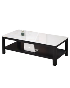 Fanshe Coffee Table - Modern Minimalist Living Room Tempered Glass Imitation Marble Slab Double-Layer Storage Office Tea Table