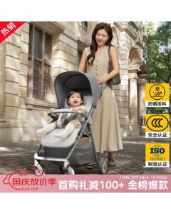 BabyGood 726 Coconut Gray Plus Pocket Stroller Lightweight Baby Stroller Foldable Sit and Lie with Shock Absorption Baby Walking Stroller