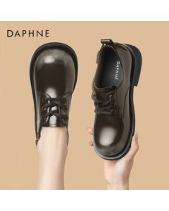 Daphne Women's Loafers British Style Versatile Lace-Up Leather Shoes 4024101062 Gray 36