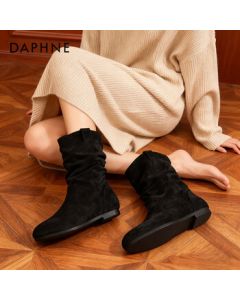 DAPHNE Retro Platform Birkenstock Ankle Boots for Women, Stacked Boots, Martin Boots, Versatile Slimming Boots, Plush Black, Size 37