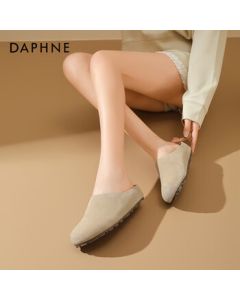 Daphne Birkenstock Women's Shoes 2025 Spring Retro Slip-On Lazy Shoes Thick-Sole Casual Closed-Toe Half Slippers Grey 40