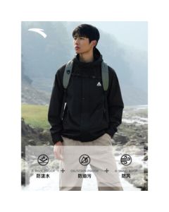 ANTA Waterproof Four-Protection Softshell Hooded Men's Windproof Water-Repellent Jacket Outerwear Dark Blue 3XL