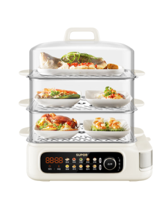 SUPOR Electric Steamer 25L Large Capacity Multi-Layer Home Electric Steamer with Rapid Steam, Transparent Lid, Timer Function for Fish and Dumplings ZN32FC895