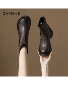 Daphne Women's Ankle Boots 2025 New Arrival British Style Martin Boots Comfortable Round Toe Slimming Boots Brown 37