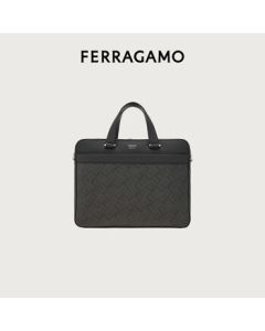 Ferragamo Men's Black Monogram Briefcase 0781303 Gift for Boyfriend