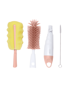 October Crystal Baby Bottle Brush Set, Cup Brush, Straw Brush, Silicone Bottle Brush Set - Magenta