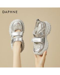 DAPHNE Fashion Hollow-out Comfortable Sports Casual Shoes for Women, Summer Versatile Mesh Glitter Platform Dad Shoes, Silver, Size 37