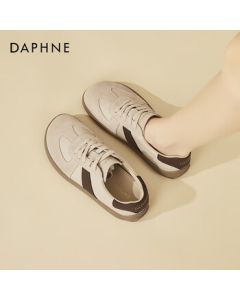 DAPHNE Women's Chunky Sole Leather Training Sneakers - Retro Versatile Comfortable Soft-Soled Casual Shoes - Khaki - Size 38