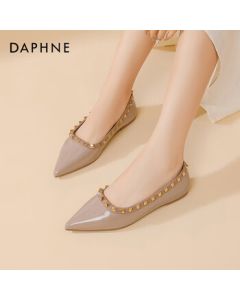 Daphne Pointed Toe Slip-On Women's Shoes Summer 2025 Studded Nude High Heels French Patent Leather Shoes for Women - Nude, Size 36