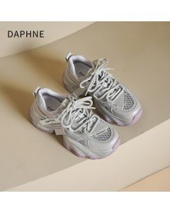 DAPHNE Silver Dad Shoes for Women 2025 New Arrival Thick-Sole Height-Increasing Summer Sneakers with Breathable Mesh Upper