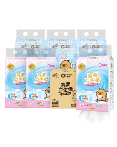 Qingfeng Rongrou Series Hanging Toilet Paper 4-Ply 200 Sheets * 6 Rolls, Extra Large Size Tissue, Carton Pack