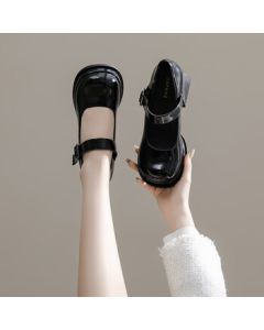Daphne Retro Mary Jane Shoes Women 2024 Chunky Heel Pumps Black JK Loafer High Heels Women Black 37