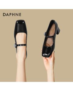 Daphne Mary Jane High Heels Women's Autumn New Small Leather Shoes Chunky Heel Pumps 4025404002 Black 37