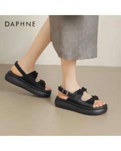 Daphne Women's Sandals New Chinese Style One-Strap Thick Sole Embroidered Printed Beach Shoes 4024303149 Black 39