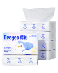 Deyou Cream Tissue 3-Ply 120 Sheets * 6 Packs, Ultra-Soft Baby Moisturizing Facial Tissues, Gentle and Hydrating Paper Towels