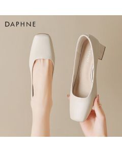 Daphne Women's Single Shoes Sheepskin Chunky Heel Versatile High Heels Comfortable Work Shoes 4023101373 Beige 37