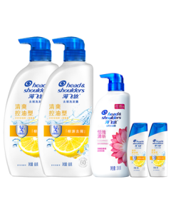 Head & Shoulders Anti-Dandruff Shampoo for Men & Women, Refreshing Oil Control 680g*2 + 300g + 80g*2 Shampoo Set