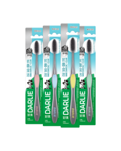 DARLIE (formerly Darkie) Charcoal Deep Clean Toothbrush, Imported Charcoal Bristles, Nano Charcoal Antibacterial, 4-Pack (Random Old or New Packaging)