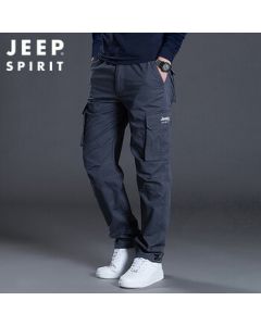 JEEP SPIRIT Men's Cargo Pants, Straight-Leg Casual Pants for Men, Loose Fit Multi-Pocket Trousers, Dark Gray, XL