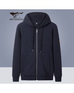 Septwolves Jacket Men's Autumn Coat Hooded Sweatshirt Men's Top Fashion Commuting Casual Waffle Knit Clothing