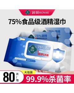 Runhe 75% Alcohol Wipes for Tableware Cleaning and Disinfection, Extra Large Cotton Pads, 80-Piece Bulk Pack for Household Use