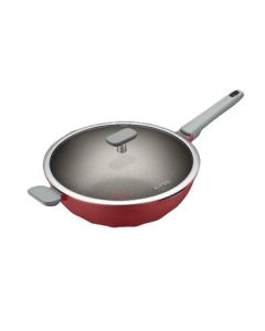 SUPOR Wok 34cm Large Size and Capacity, Red Dot Titanium Non-Stick Frying Pan NC34WA3