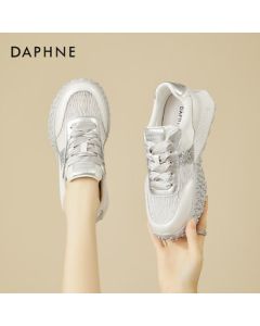 Daphne Lightweight Fashion Sneakers for Women, Thin Versatile White Shoes, Women's Training Shoes, Casual Shoes, Silver, Size 37