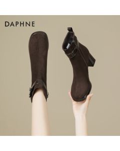 Daphne Women's Boots Chunky Heel Ankle Boots 2025 Autumn Winter New Fashion Versatile High Heel Ankle Boots - Coffee - Size 37
