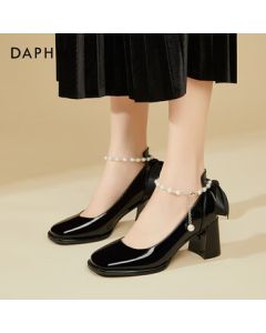 DAPHNE French Block Heel Mary Jane Pumps Women's 6.5cm Elegant High Heels Evening Shoes 4623404081 Black 37
