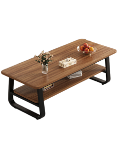 Xiaojiang Material Coffee Table, Living Room Household Double-Layer Minimalist Coffee Table, Small Space Modern Side Table for Sofa, Walnut Color 140