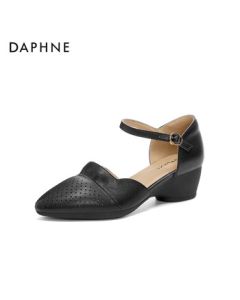 Daphne Cutout Sandals Women's Summer New Round-Toe Mid-Heel Pumps 4025101608 Black 40