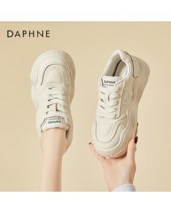 Daphne Women's Casual Shoes Genuine Leather Versatile White Sneakers Fashion Thick-Soled Platform Shoes 4023101054 Beige 37